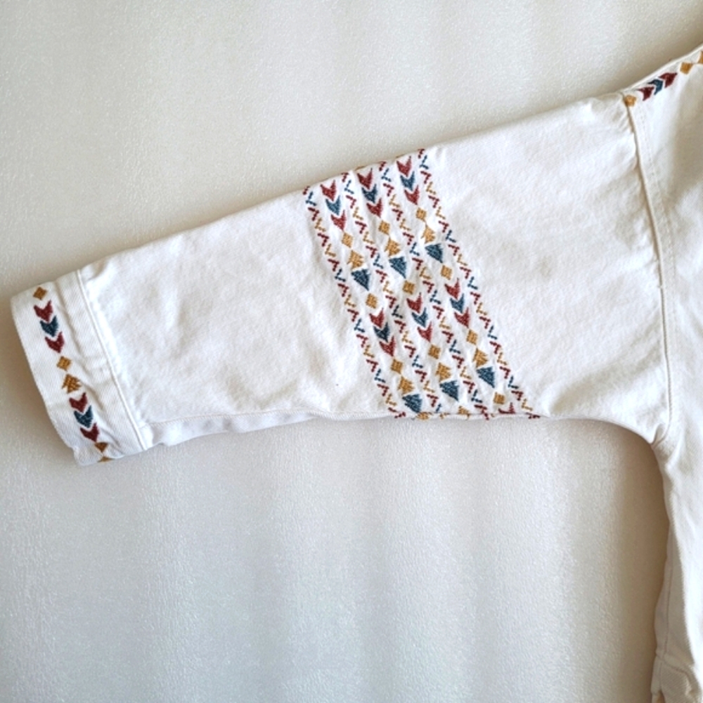 NWT Zara Southwestern Embroidered Denim Overshirt Jacket White Size Large Boho - Picture 14 of 16